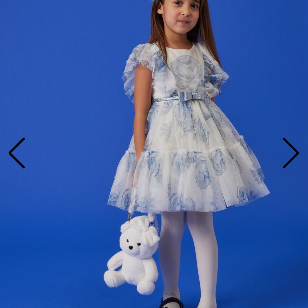 MonnaLisa Blue and Cream Floral Dress